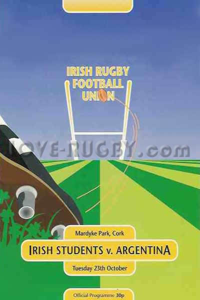 1990 Irish Students v Argentina  Rugby Programme